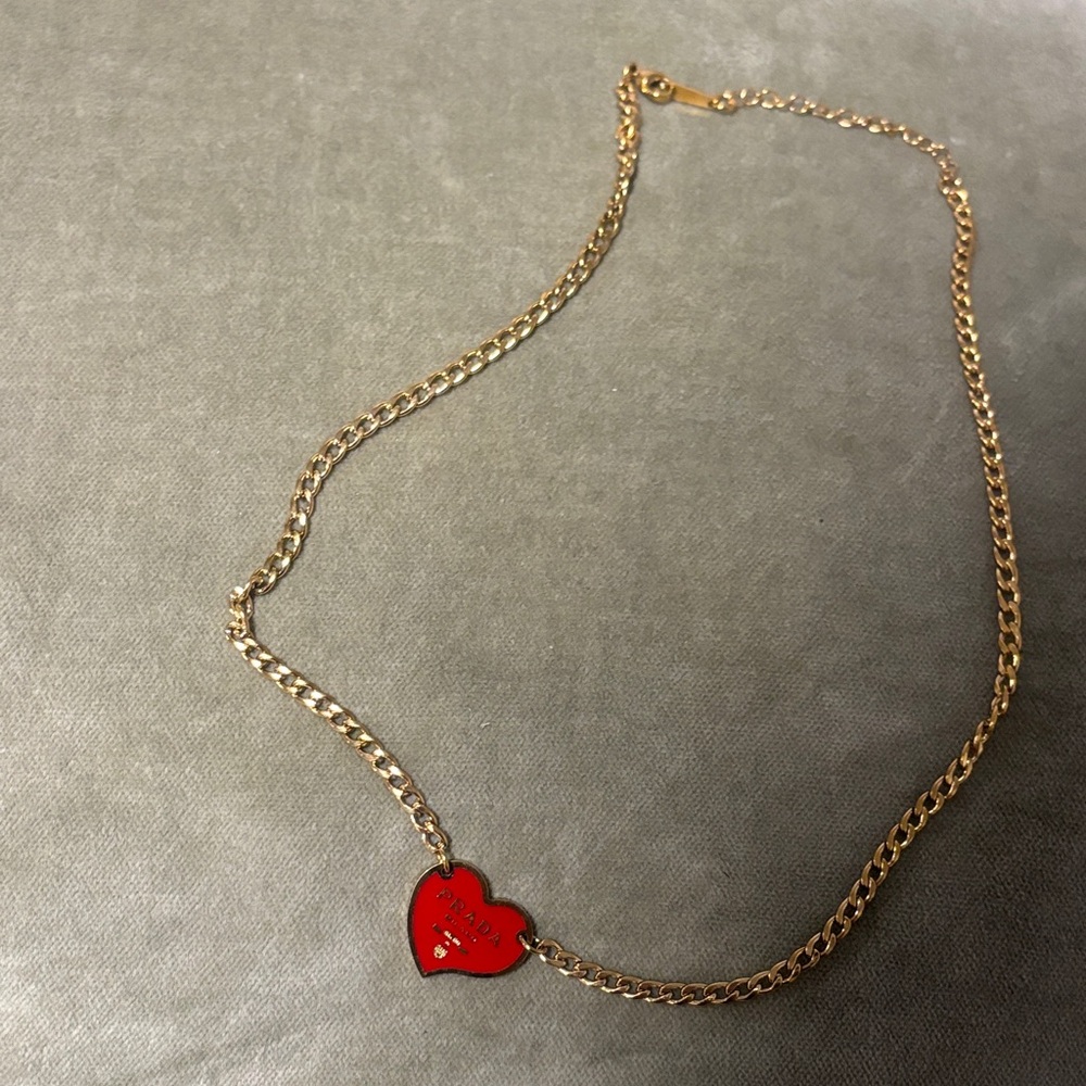 Prada Gold Necklace with Red Heart Pendant - Picture 3 of 3